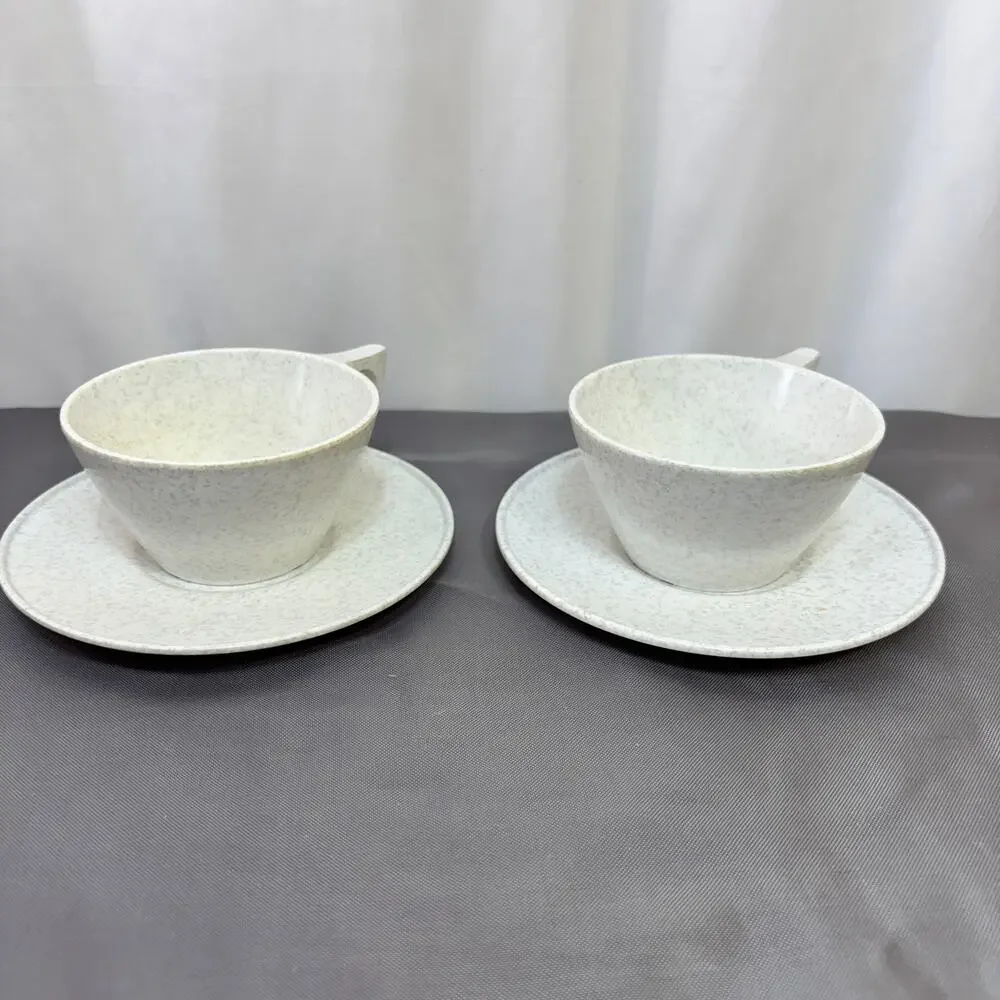 Texas Ware Melamine Cup & Saucer Set of 2 Gray White Speckles 4 Pieces Total VTG